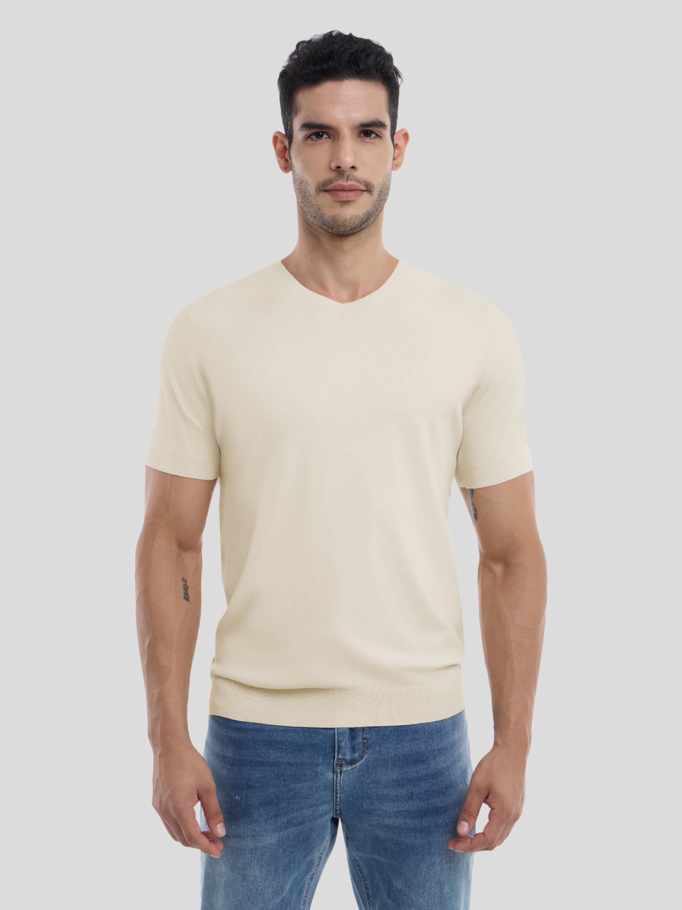 Camiseta Gentletejido de manga corta V-neck tejidoted