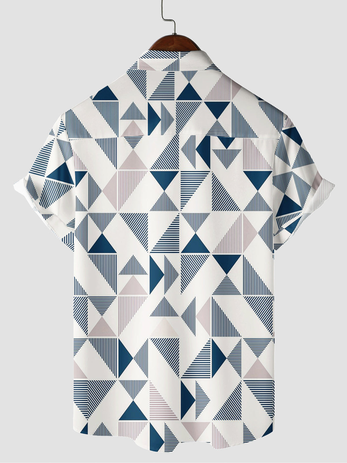 Camisa casual Art Blue and White Triangle Geometric estampado de manga corta Summer Beach Button Up para hombre