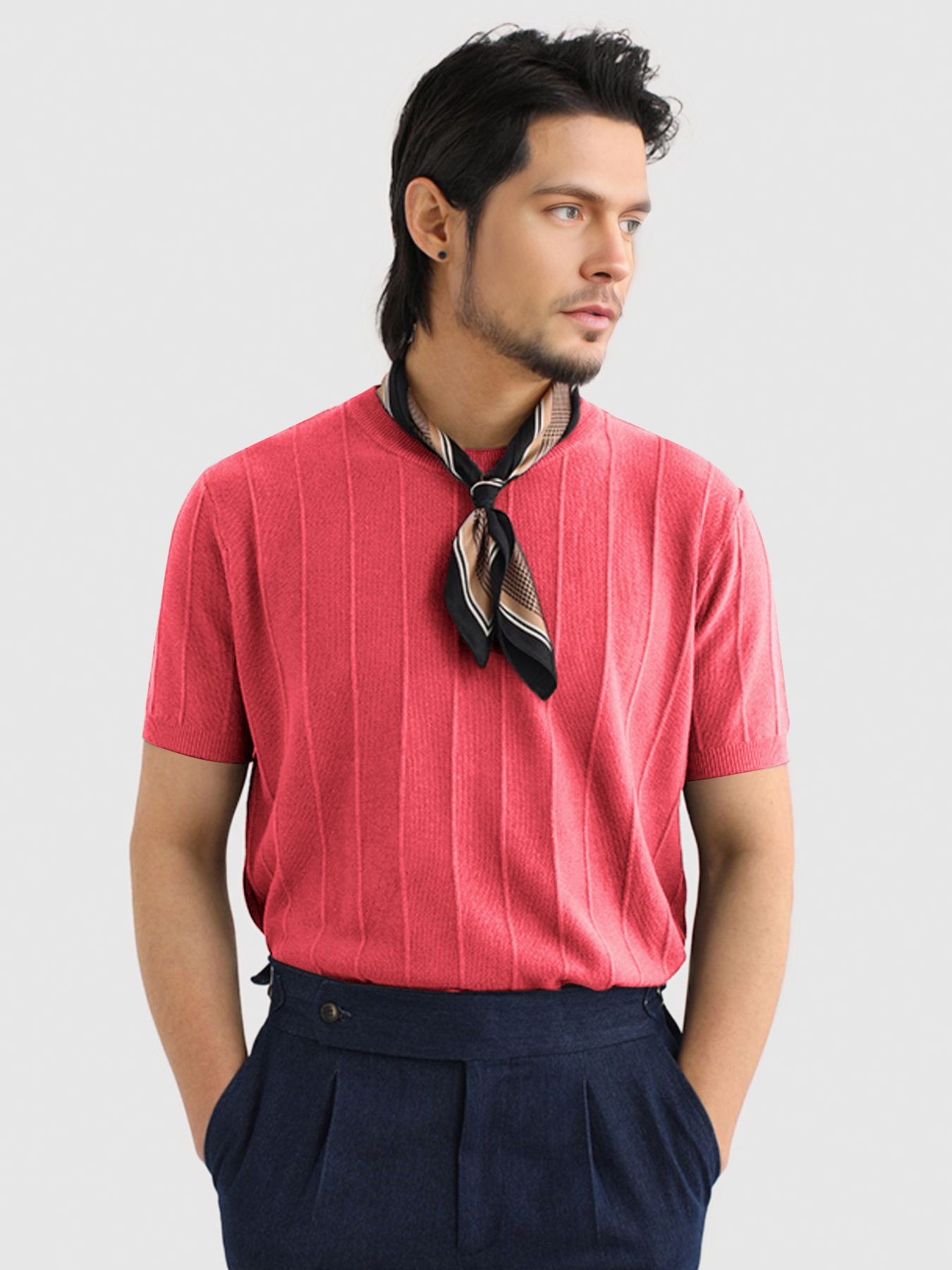 Camiseta Gentletejido transpirable a rayas de manga corta tejidoted