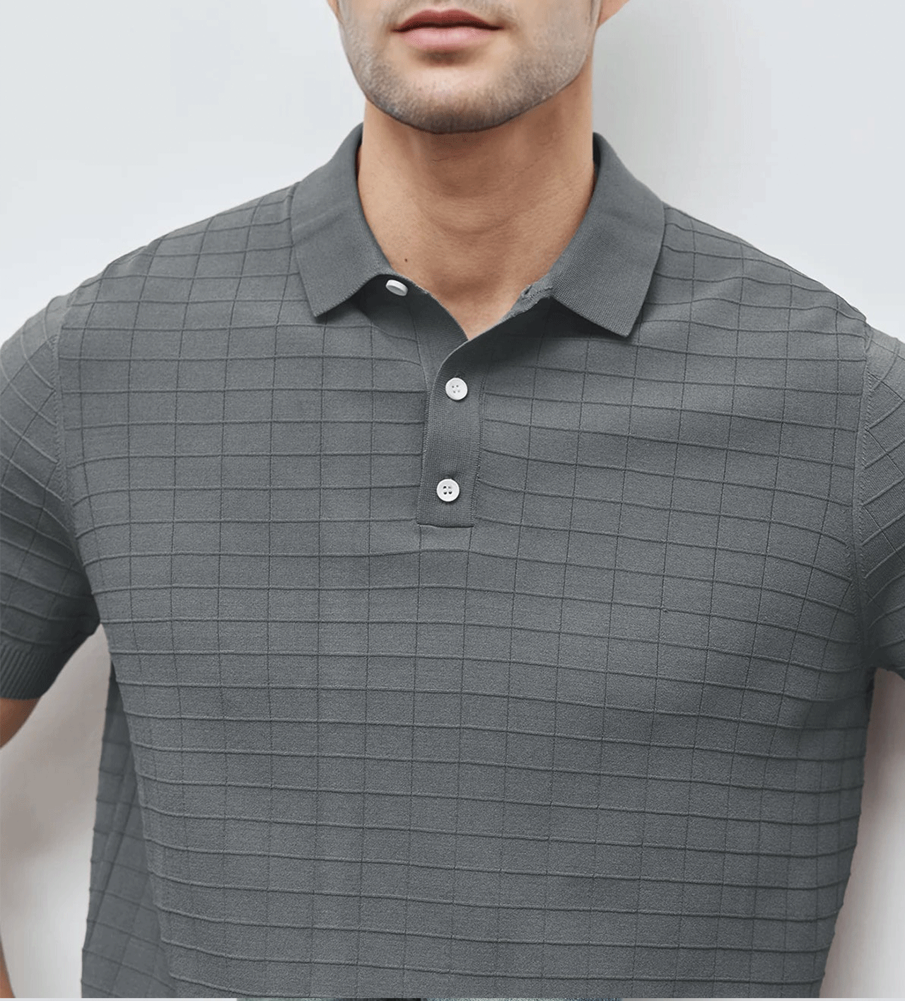 Gentletejido Checkered de manga corta tejidoted Polo