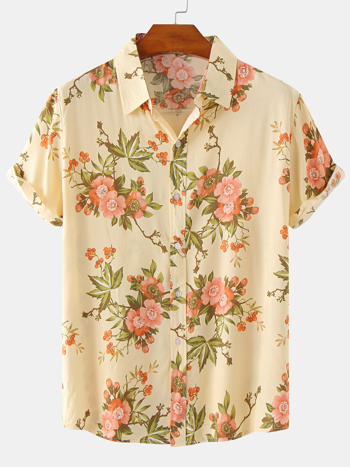 Camisa casual Button Up Holiday 70s retro floral casual de manga corta para hombre