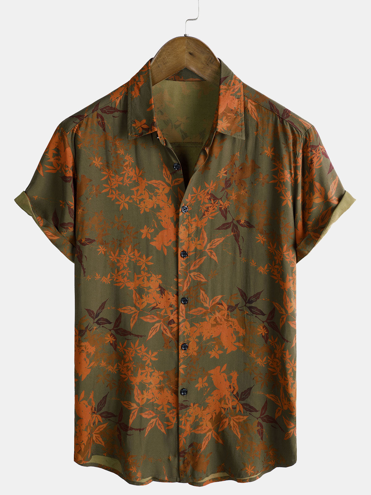 Camisa vintage floral Holiday de manga corta Button Summer Beach para hombre