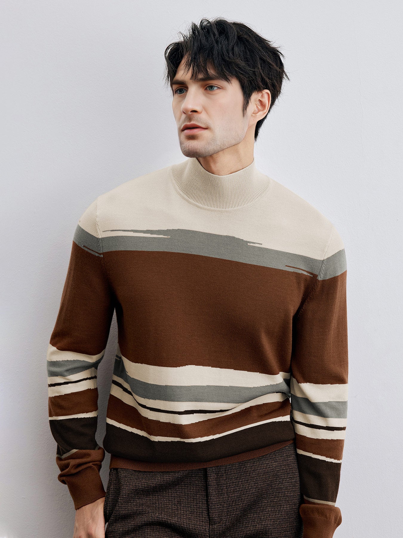 Gentletejido Mock Neck a rayas Sweater