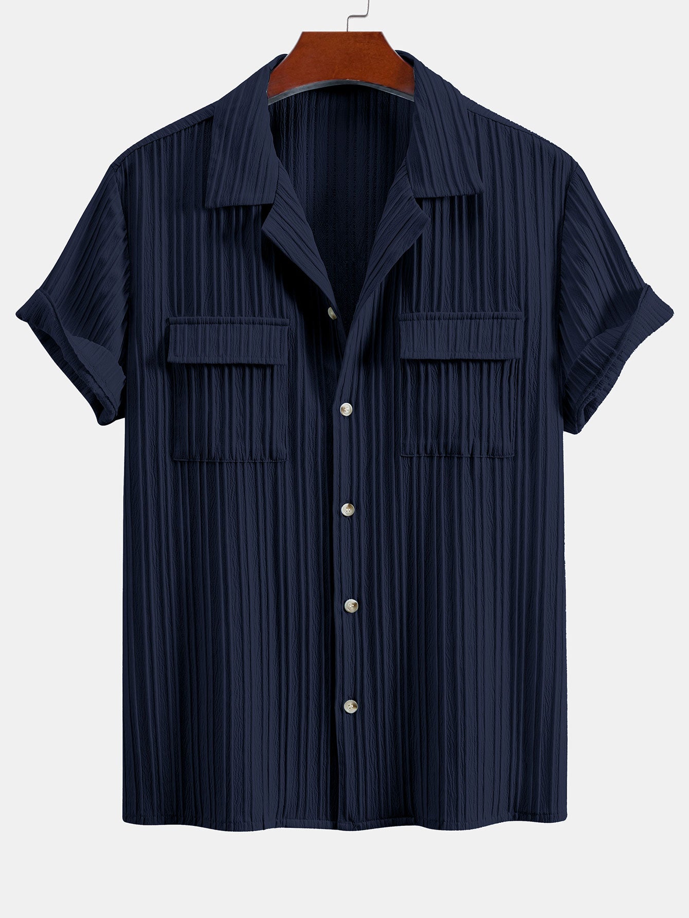 Textured Cuban Collar Pockecamiseta
