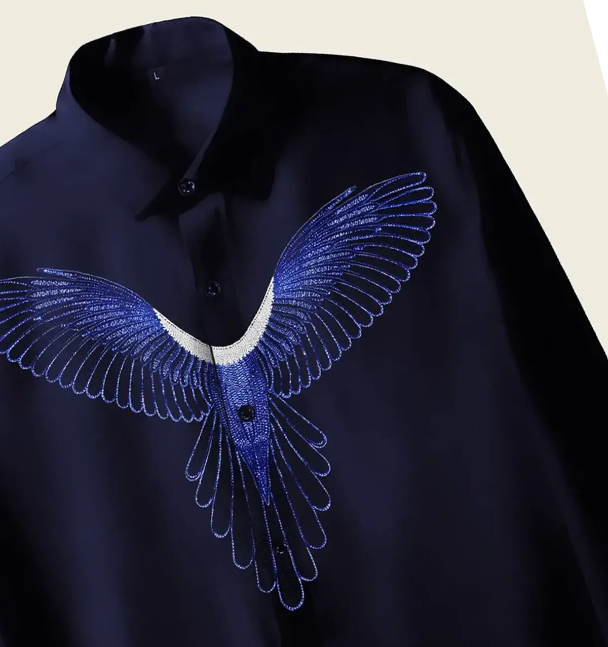 Camisa Navy Blue Eagle Wing Embellished para hombre