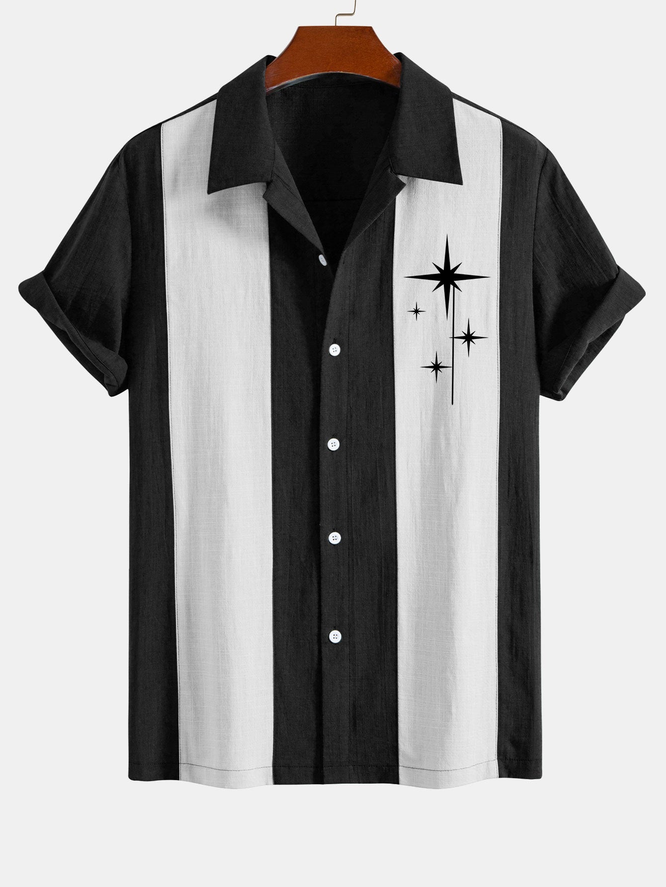 Camisa Mid Century Starbursts estampado de lino Look Patchpara trabajo Bowling