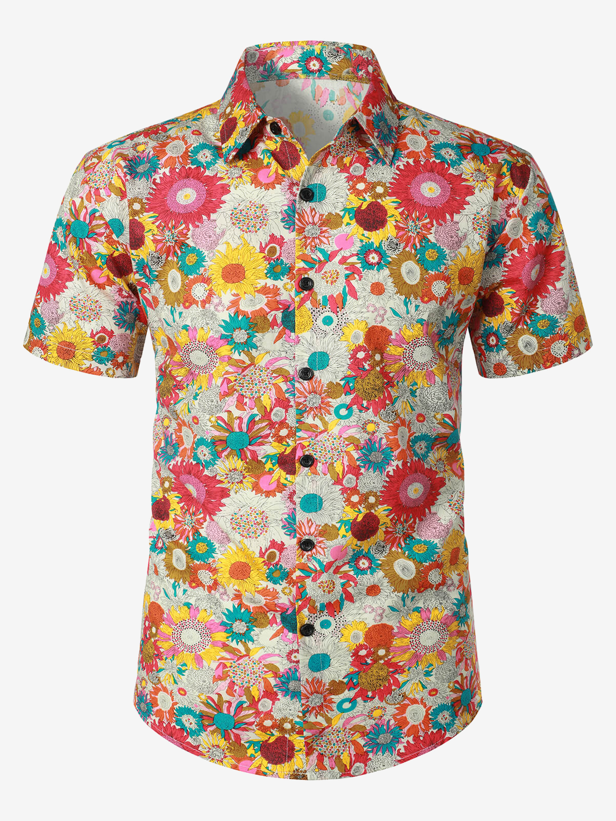 Camisa floral Cool Flower Summer de algodón Button Up Beach de manga corta Hawaiian para hombre