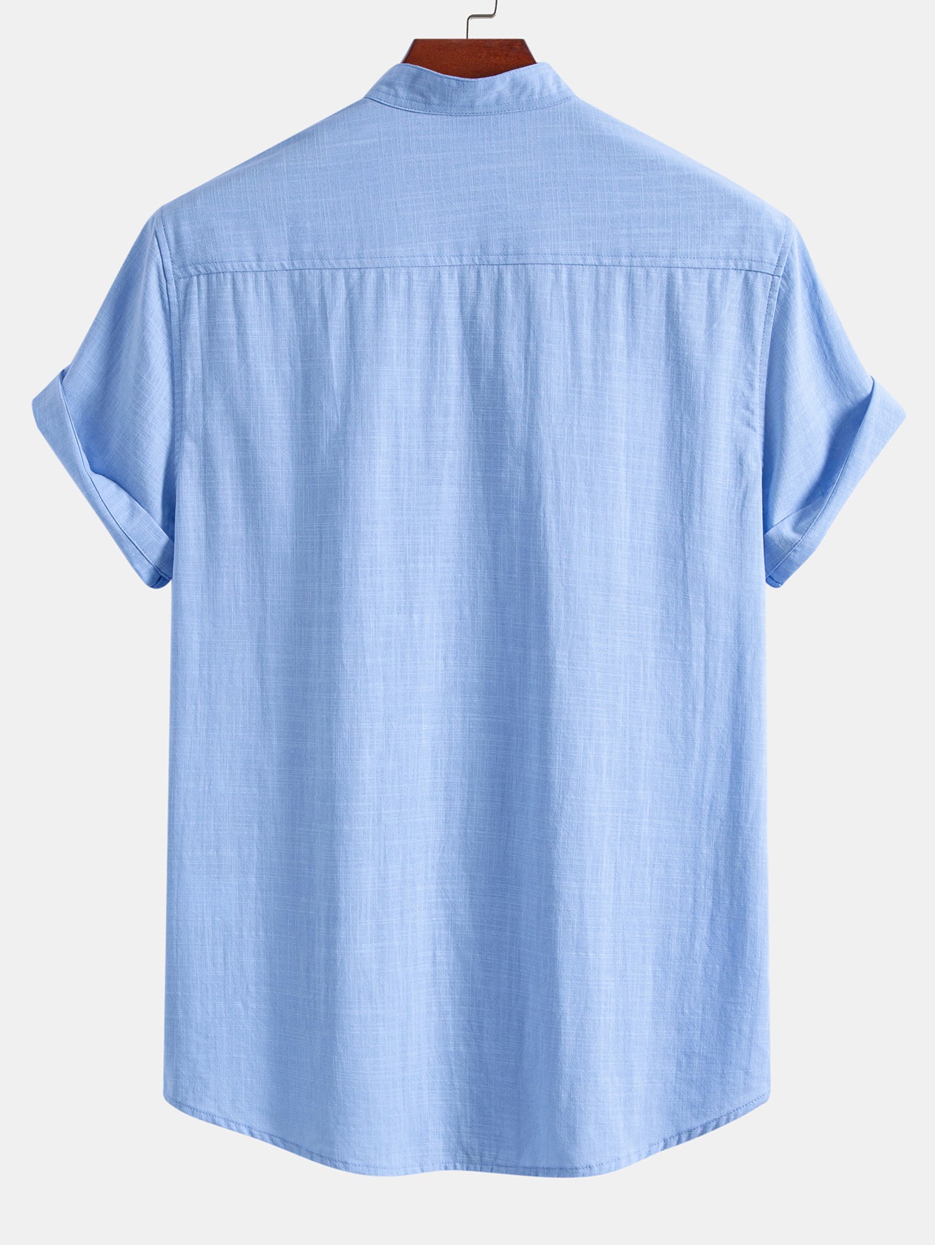 Camisa de manga corta de lino Look Stand Collar