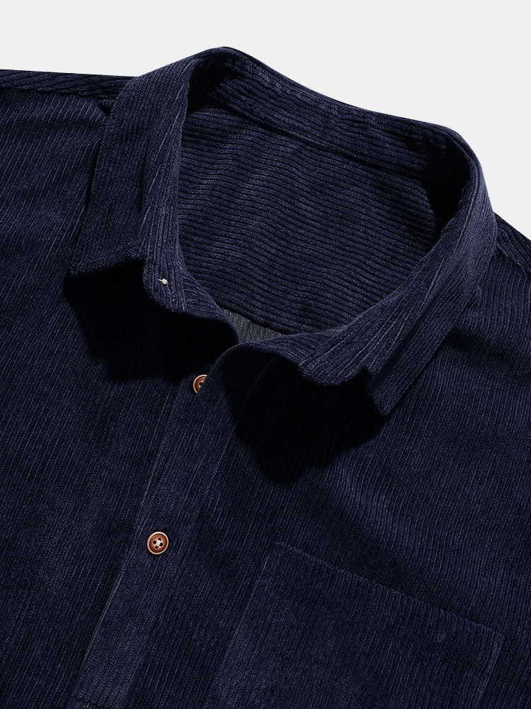 Corduroy Solid de manga corta Basic camisas