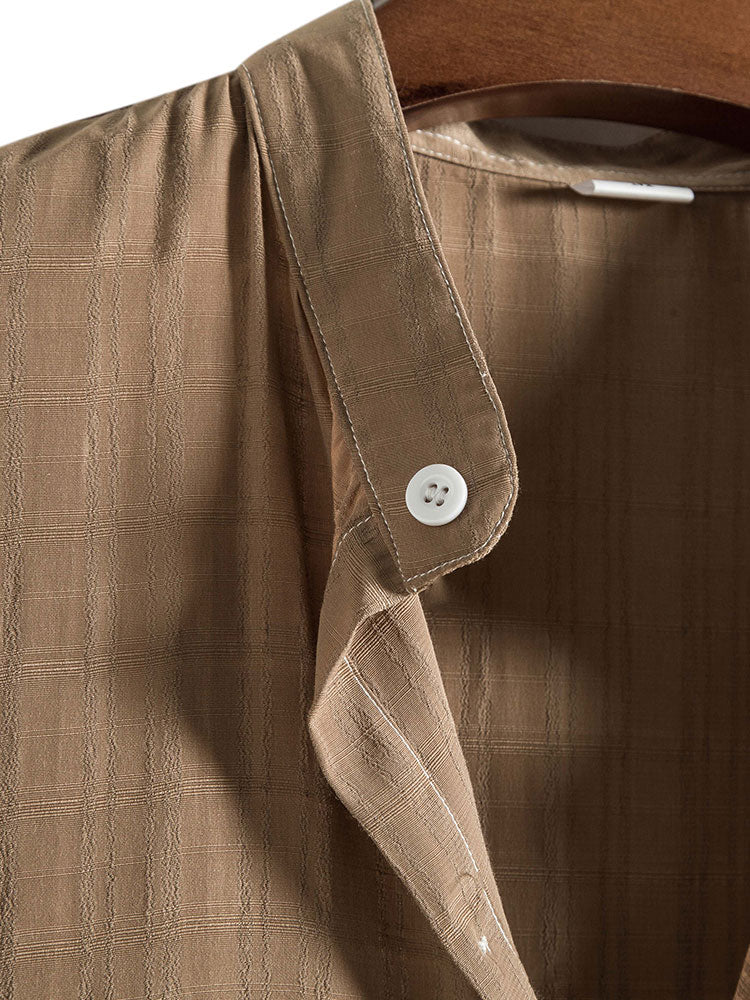 Camisa Textured Fabric Stand Collar