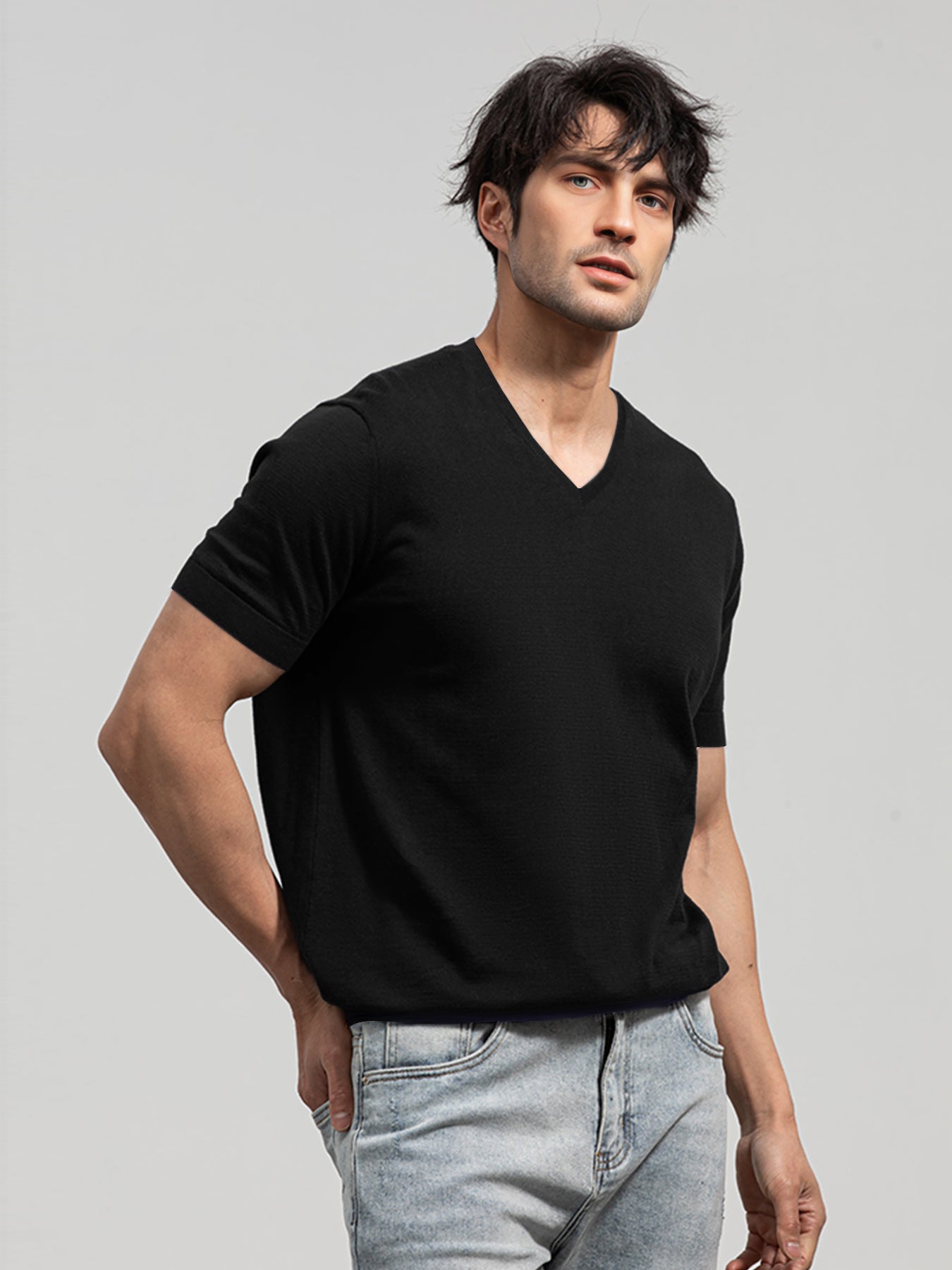 Camiseta Gentletejido de manga corta V-neck tejidoted