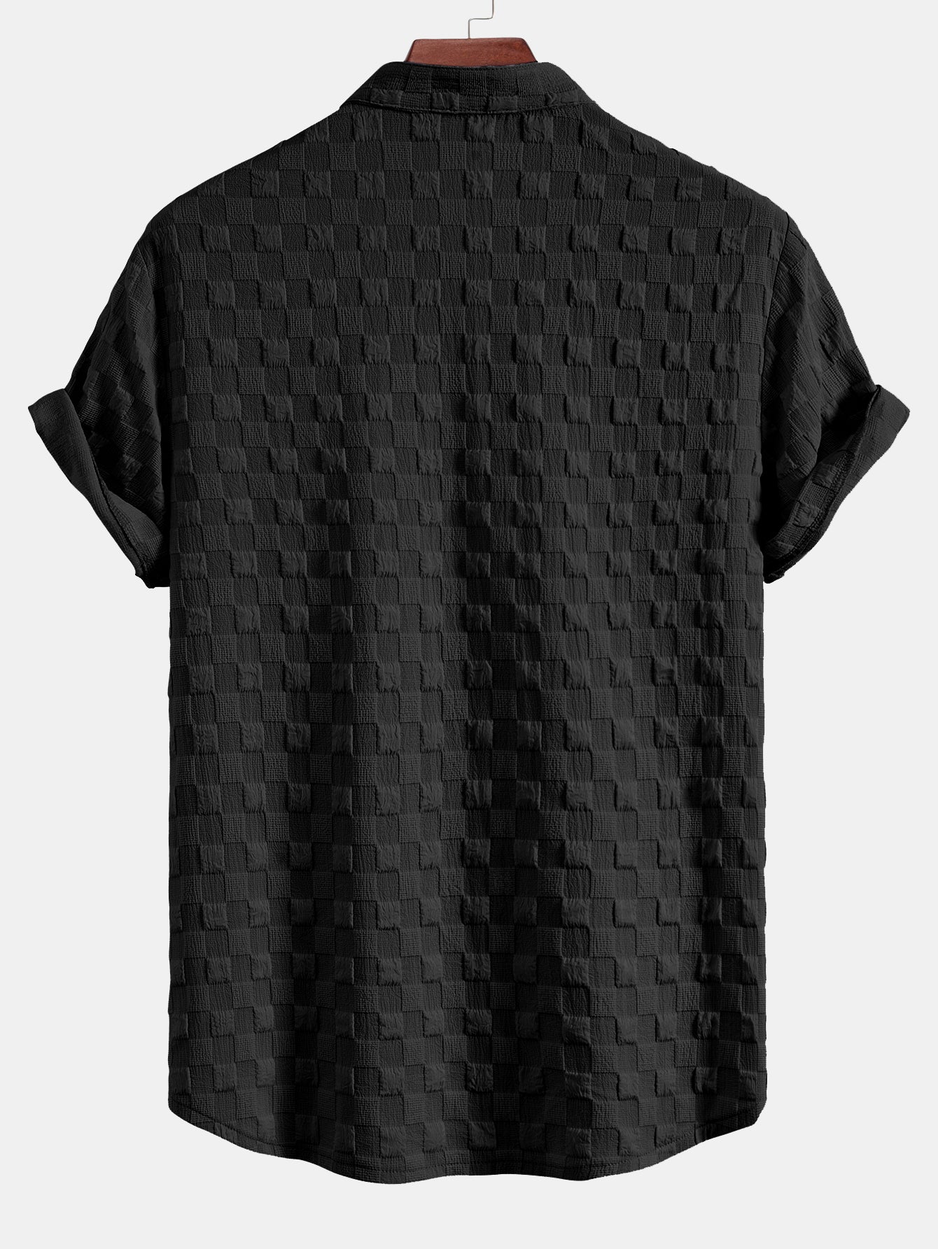 Camisa Checkerboard Jacquard Stand Collar