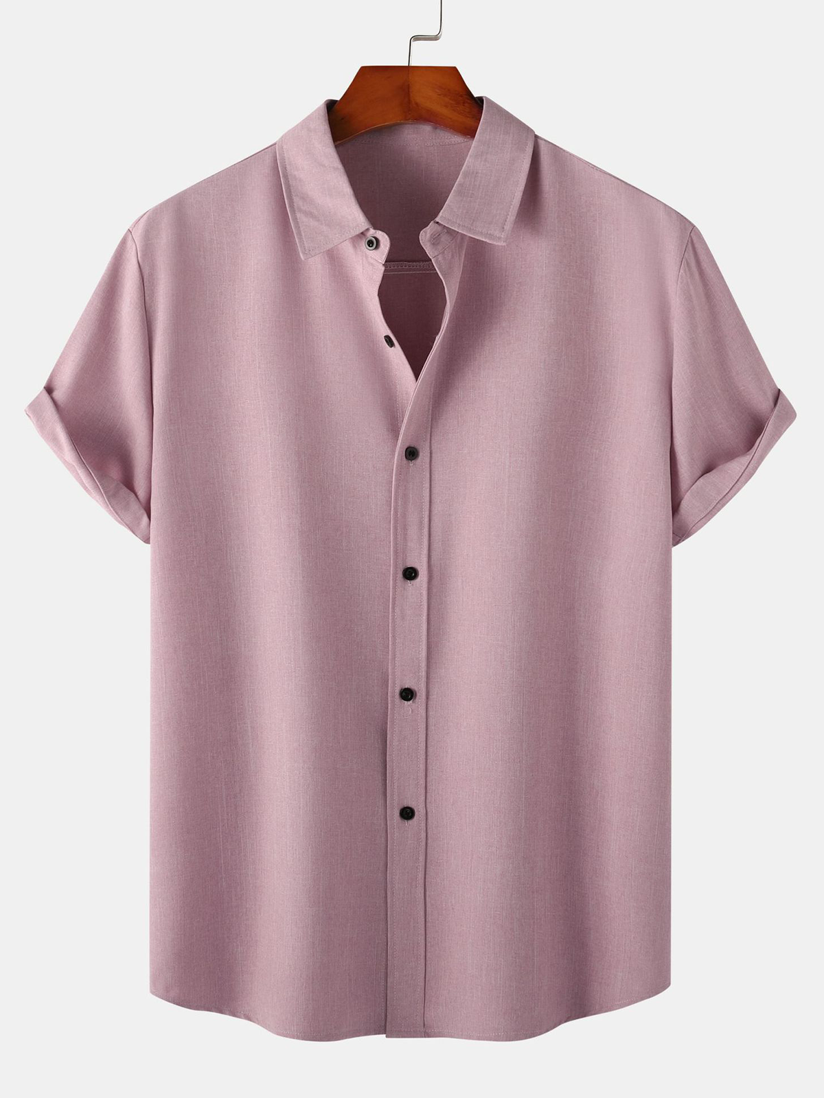 Camisa transpirable de color sólido de algodón Button Up casual de manga corta para hombre