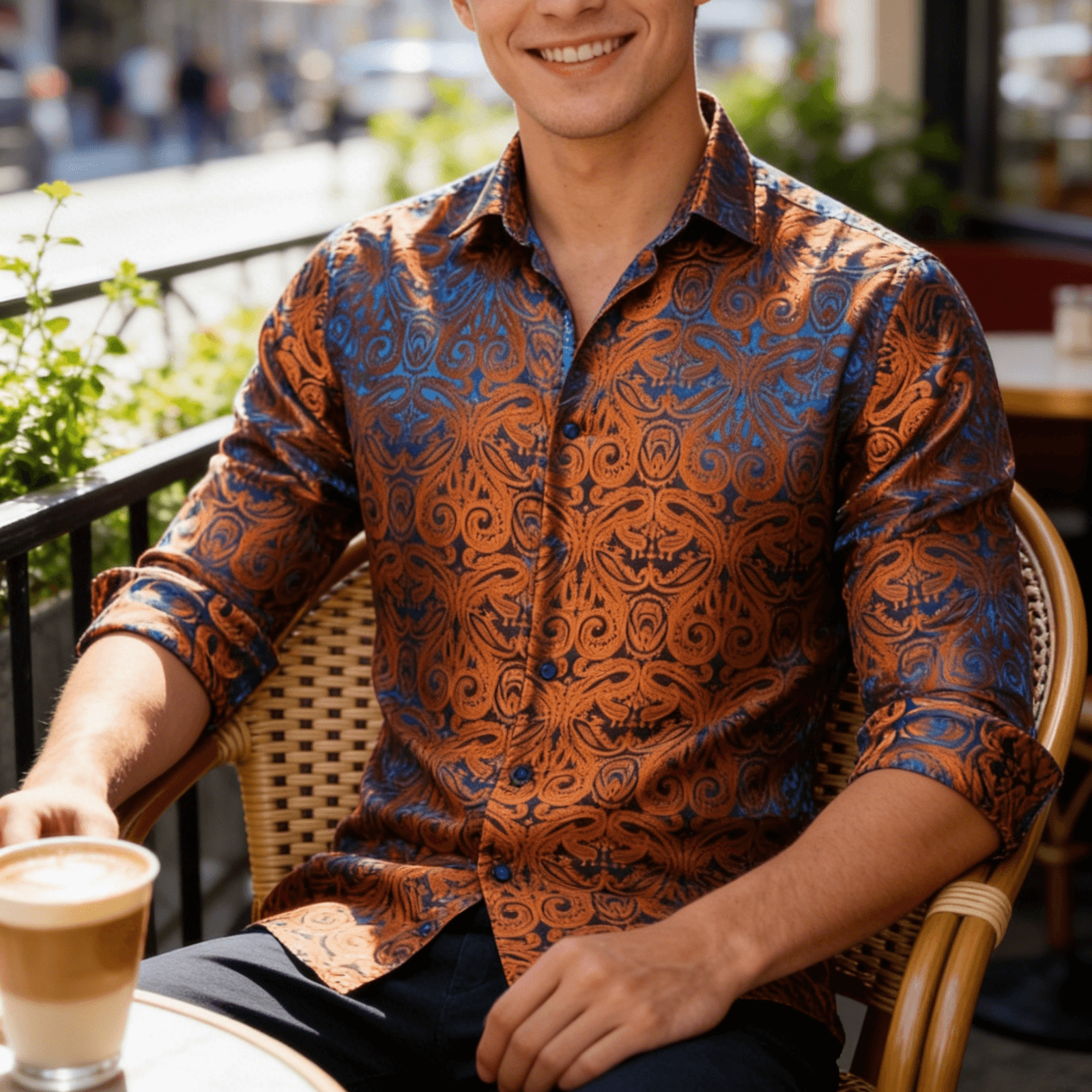 Camisa Copper Paisley con botones casual seda de manga larga camisa de chalecoir