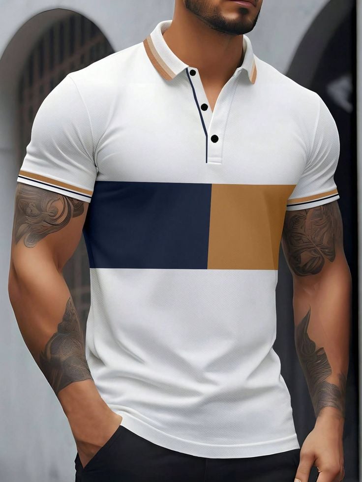 Camisa polo ejecutivo Logo con botones de manga corta para hombre