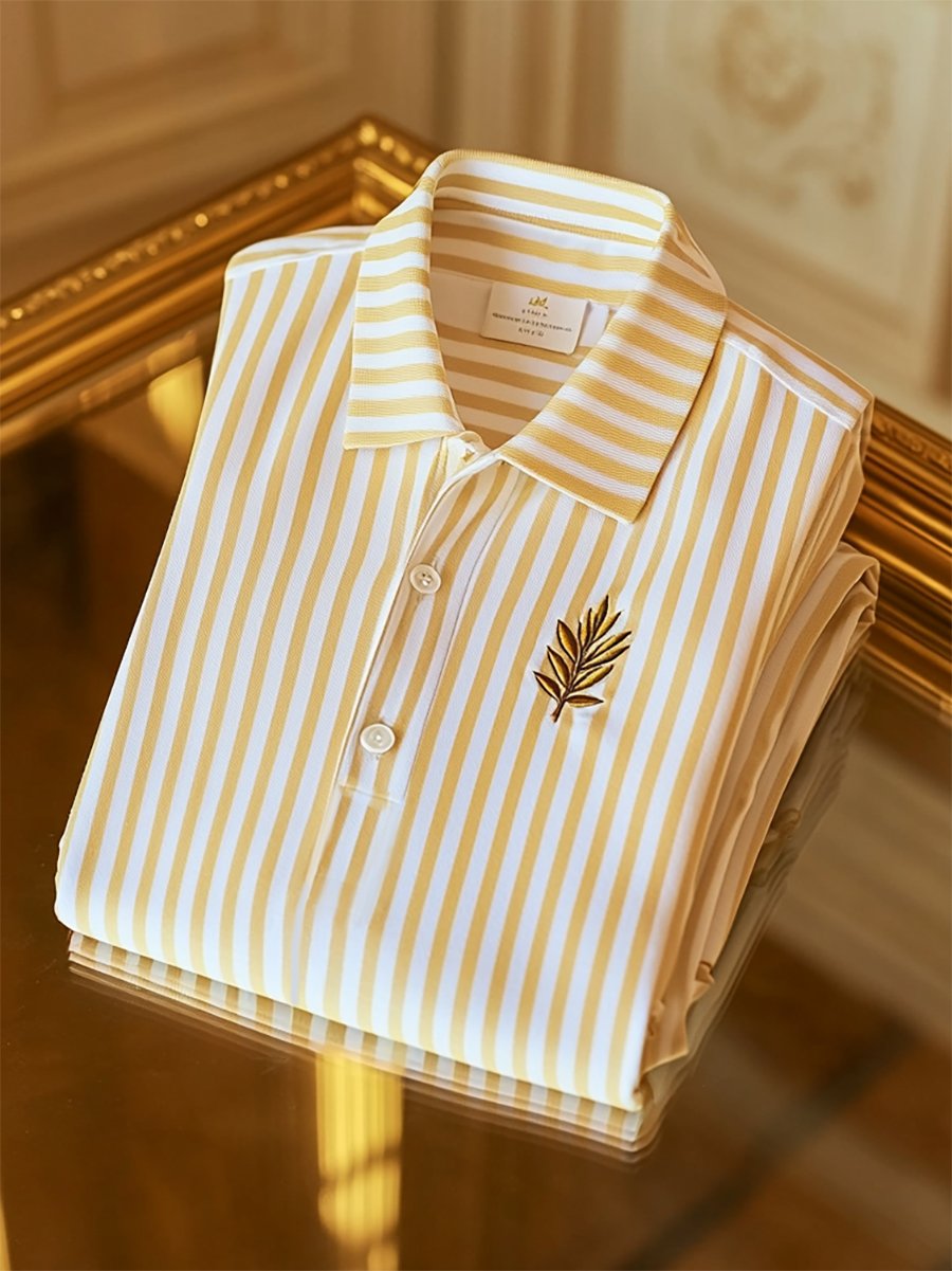Camisa polo ejecutivo casual a rayas Button de manga corta para hombre
