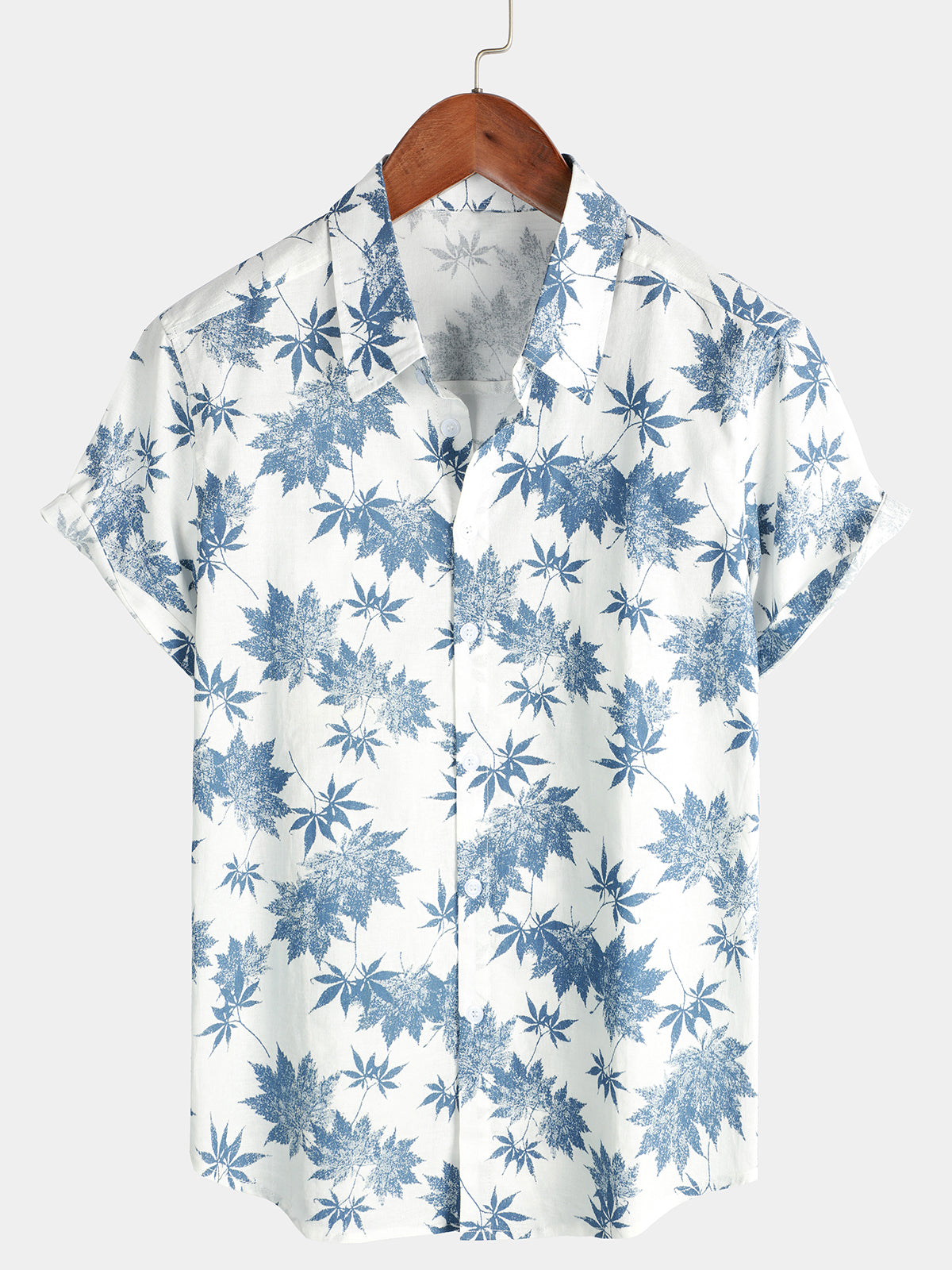 Camisa de algodón de lino Maple Leaf estampado transpirable de manga corta para hombre