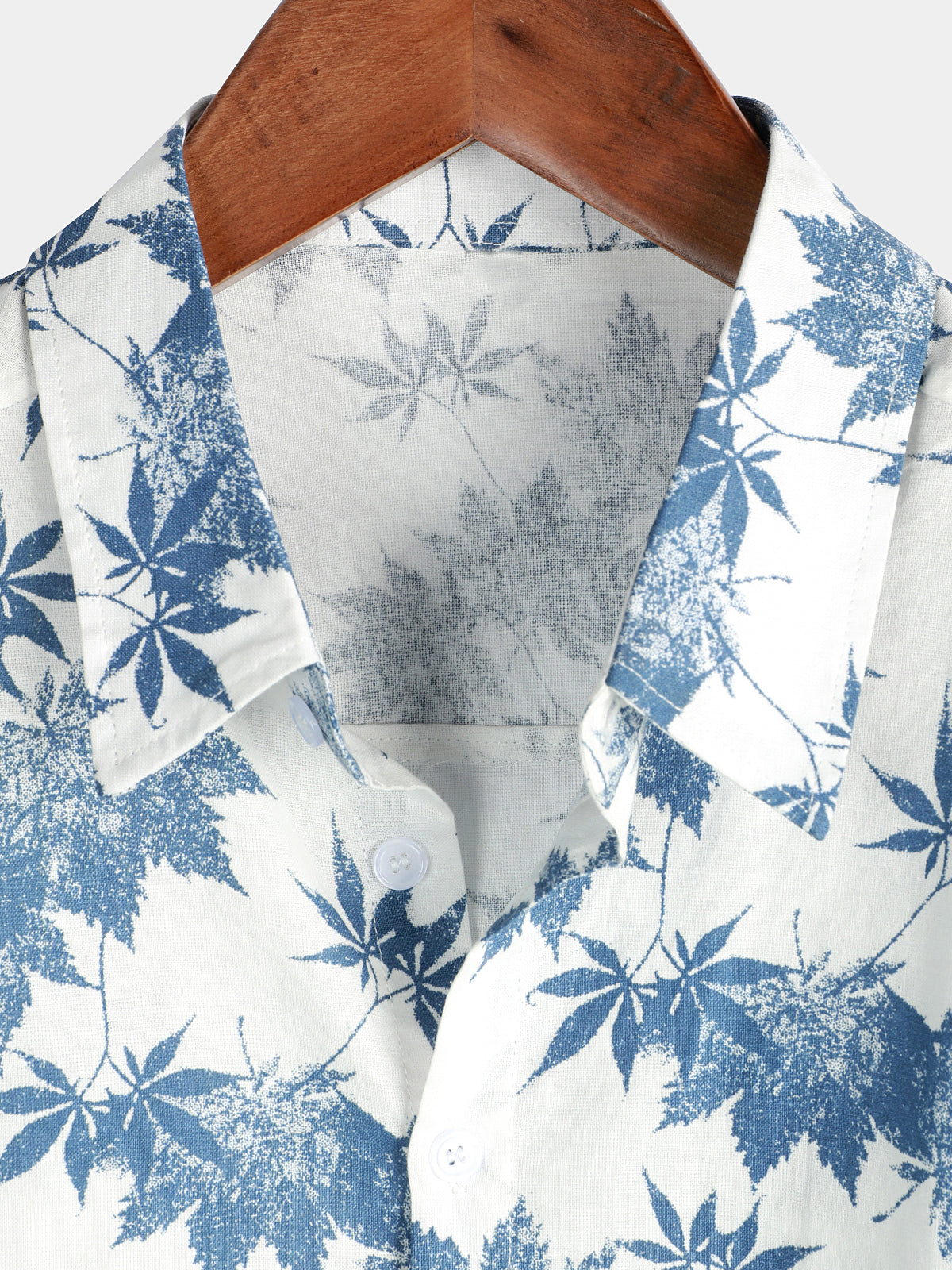 Camisa de algodón de lino Maple Leaf estampado transpirable de manga corta para hombre