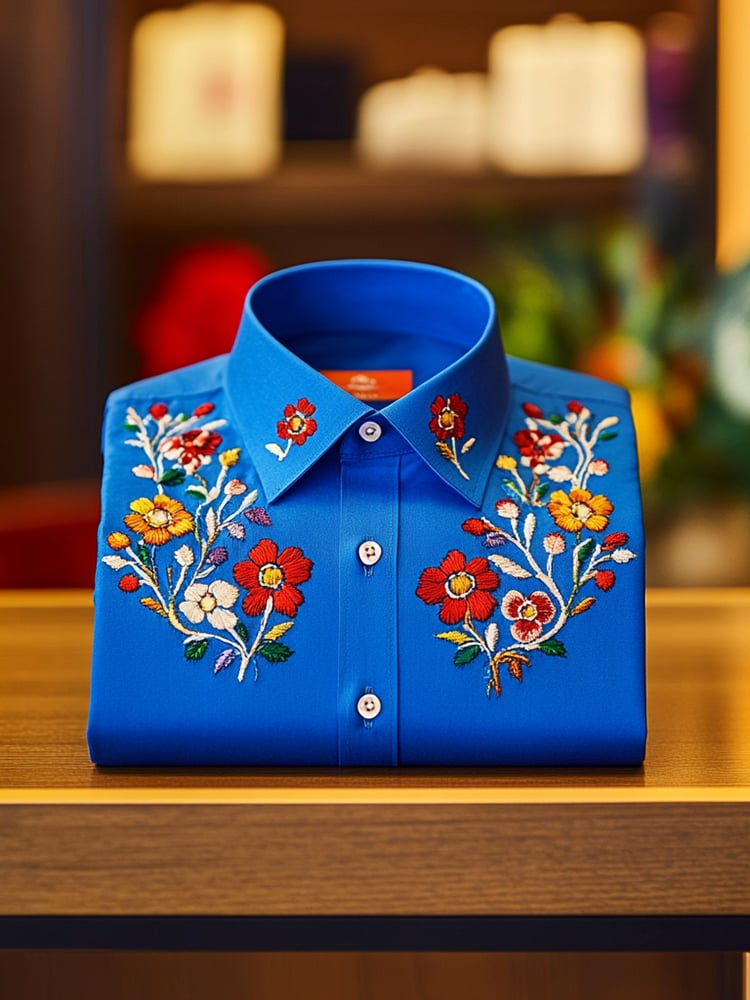 Camisa ejecutivo casual floral solapa de manga corta para hombre