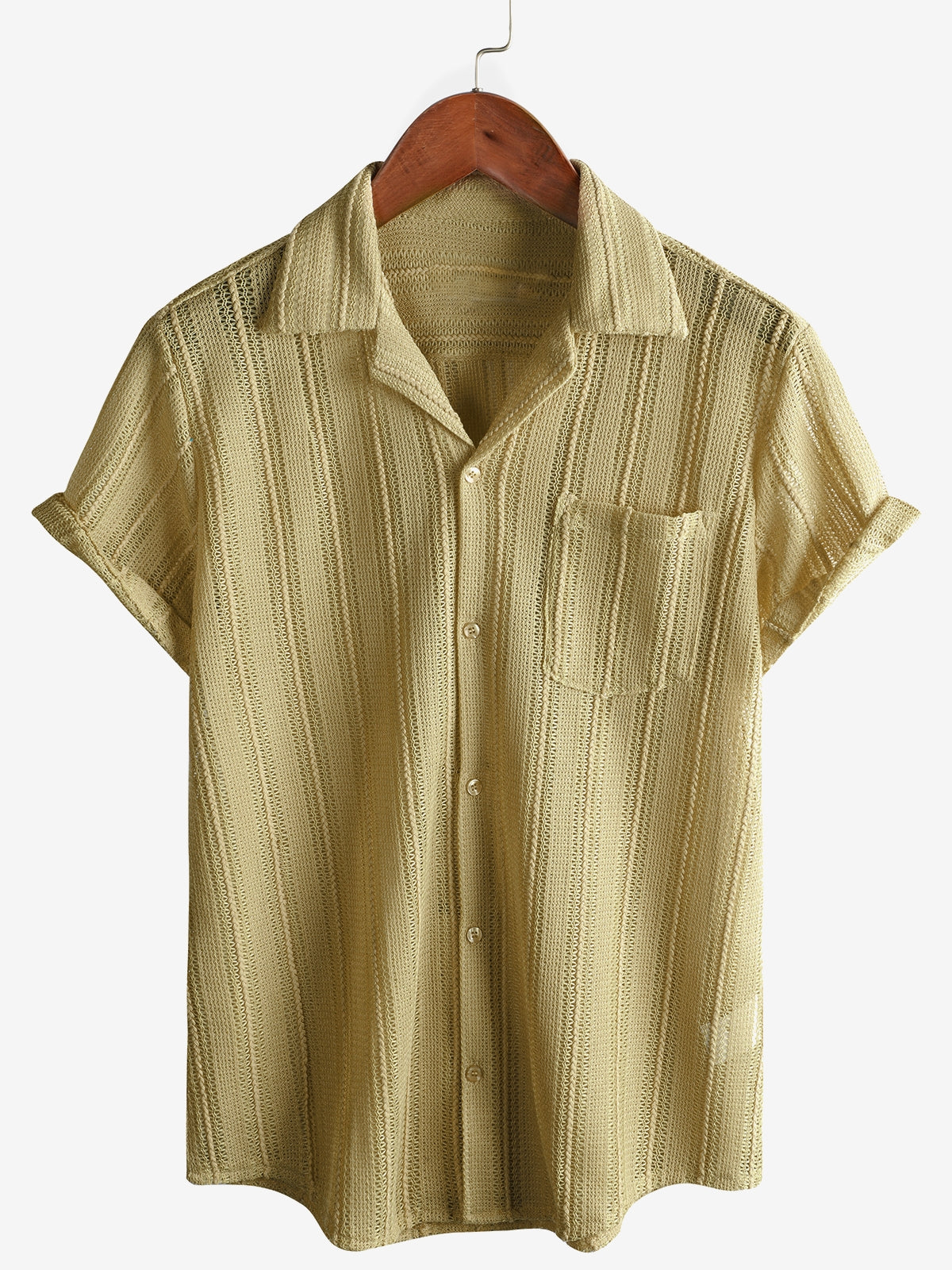 Camisa Summer Lace de manga corta casual Button Up Beach para hombre
