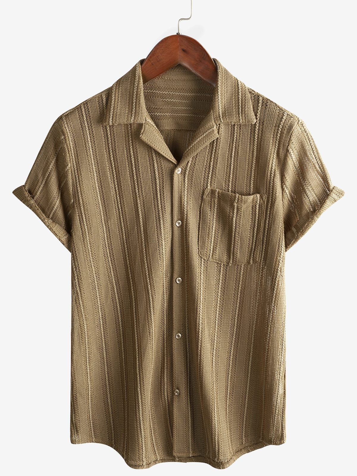 Camisa Summer Lace de manga corta casual Button Up Beach para hombre
