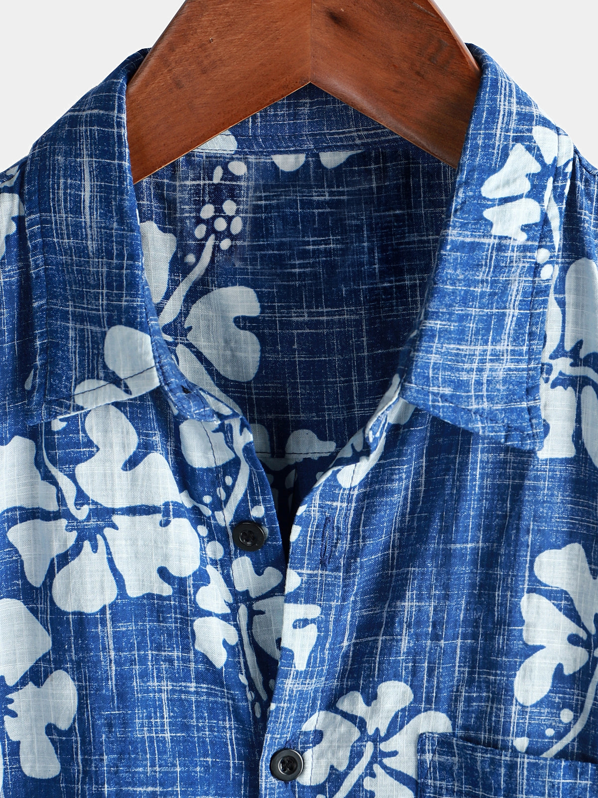 Camisa Blue floral vintage de manga corta Button Up Beach Tropical Hawaiian para hombre