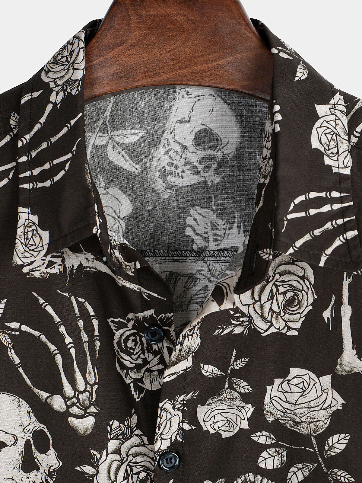 Camisa Skull Rose floral Punk Rock and Roll Cool Button Up para hombre