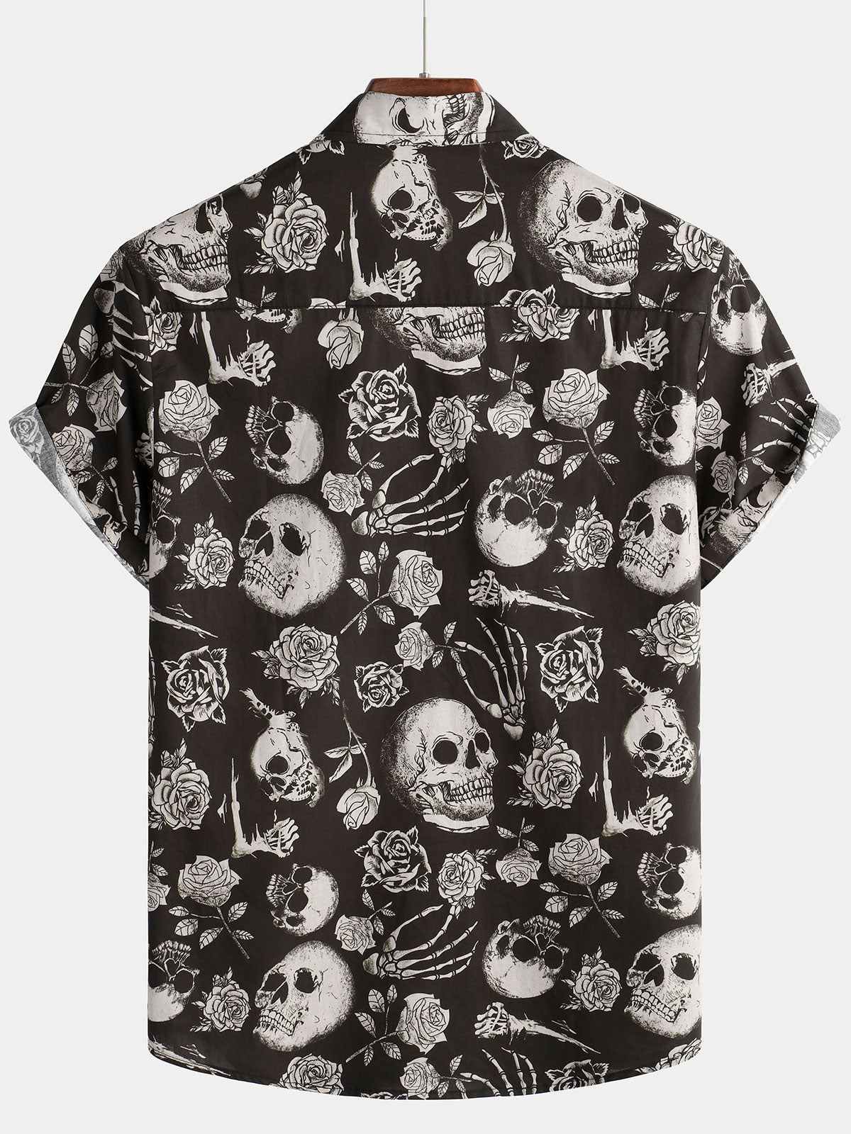 Camisa Skull Rose floral Punk Rock and Roll Cool Button Up para hombre