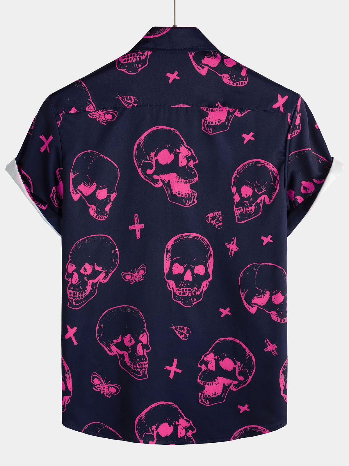 Camisa Pink Skull estampado Art Graphic Button de manga corta Aloha Hawaiian para hombre