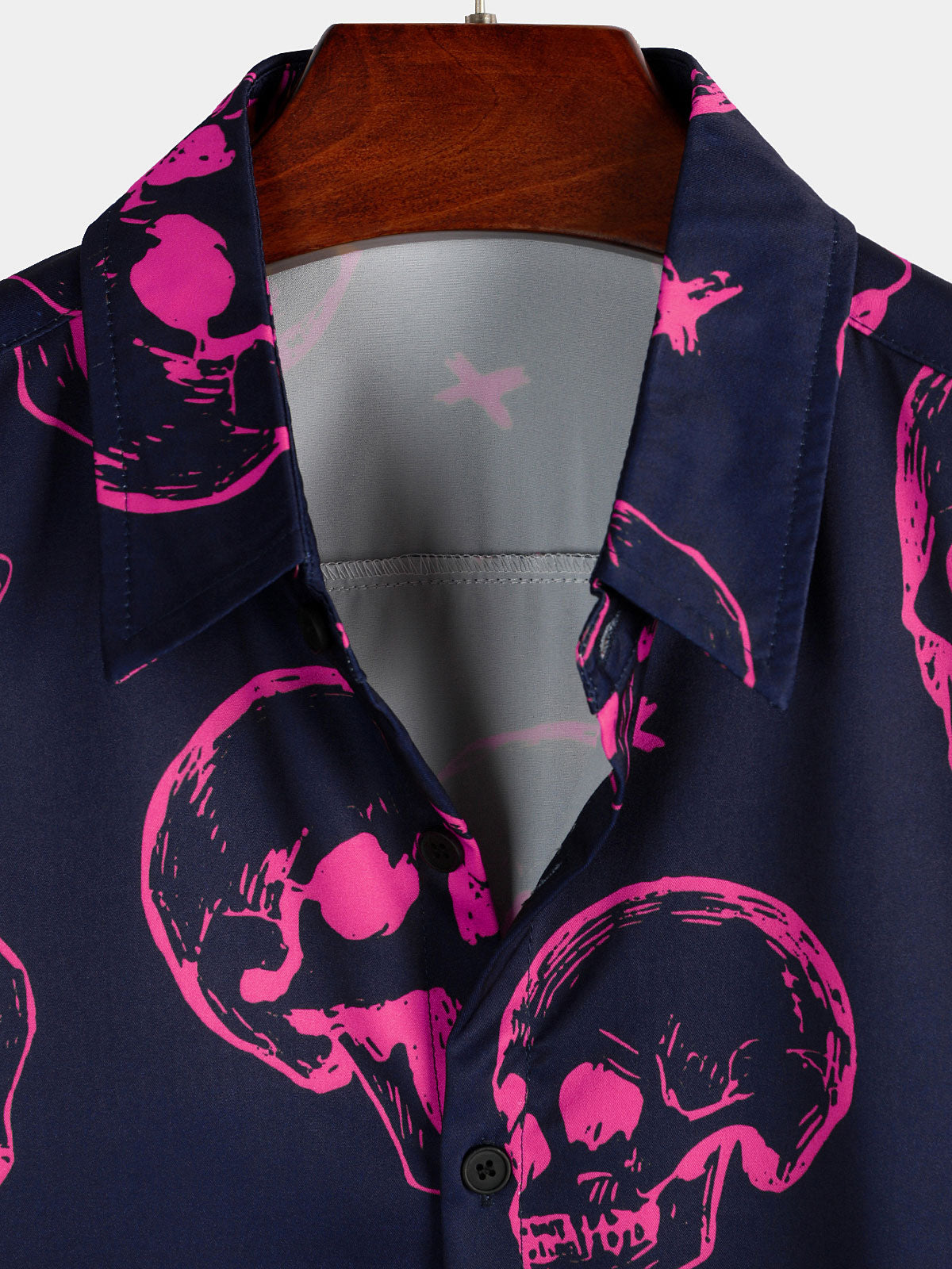 Camisa Pink Skull estampado Art Graphic Button de manga corta Aloha Hawaiian para hombre