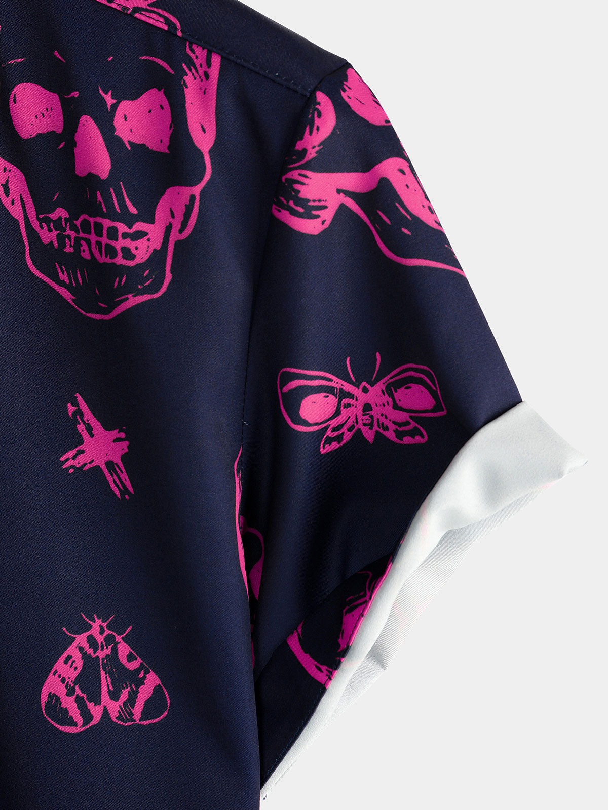 Camisa Pink Skull estampado Art Graphic Button de manga corta Aloha Hawaiian para hombre