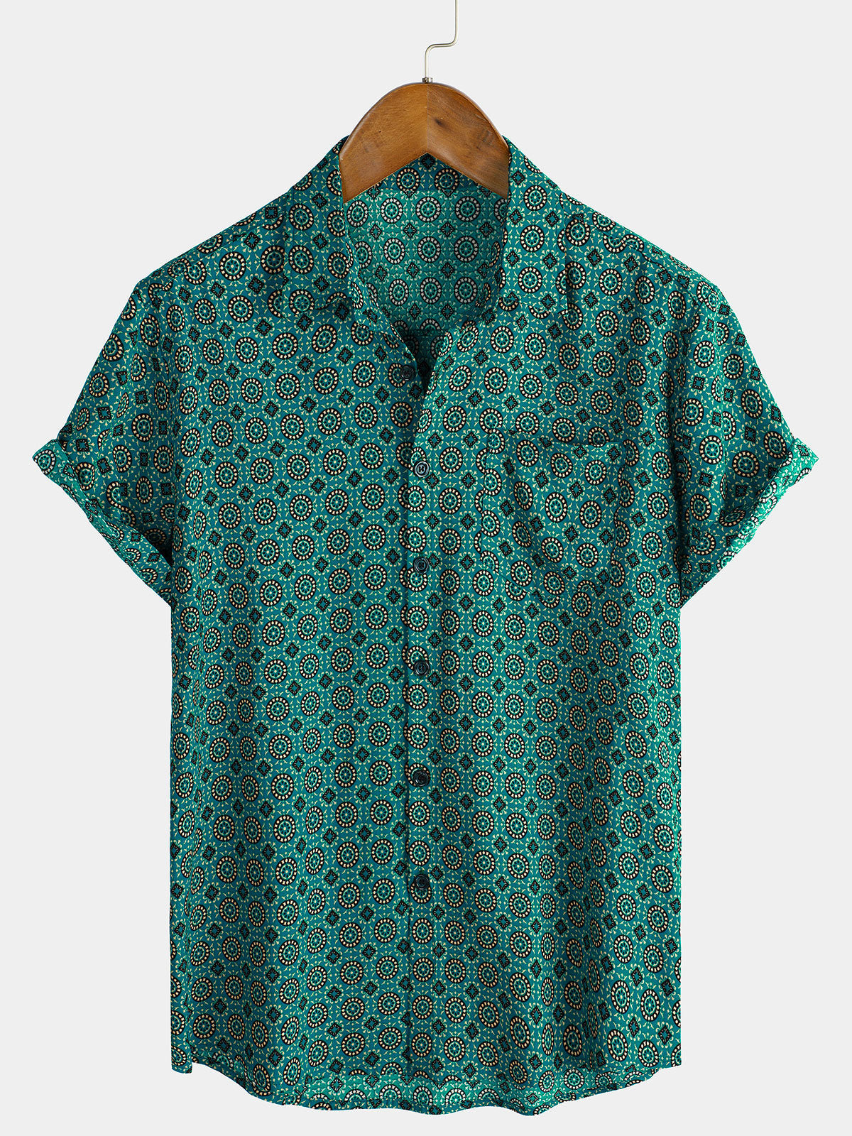 Camisa Button Up vintage Summer Holiday de manga corta para hombre