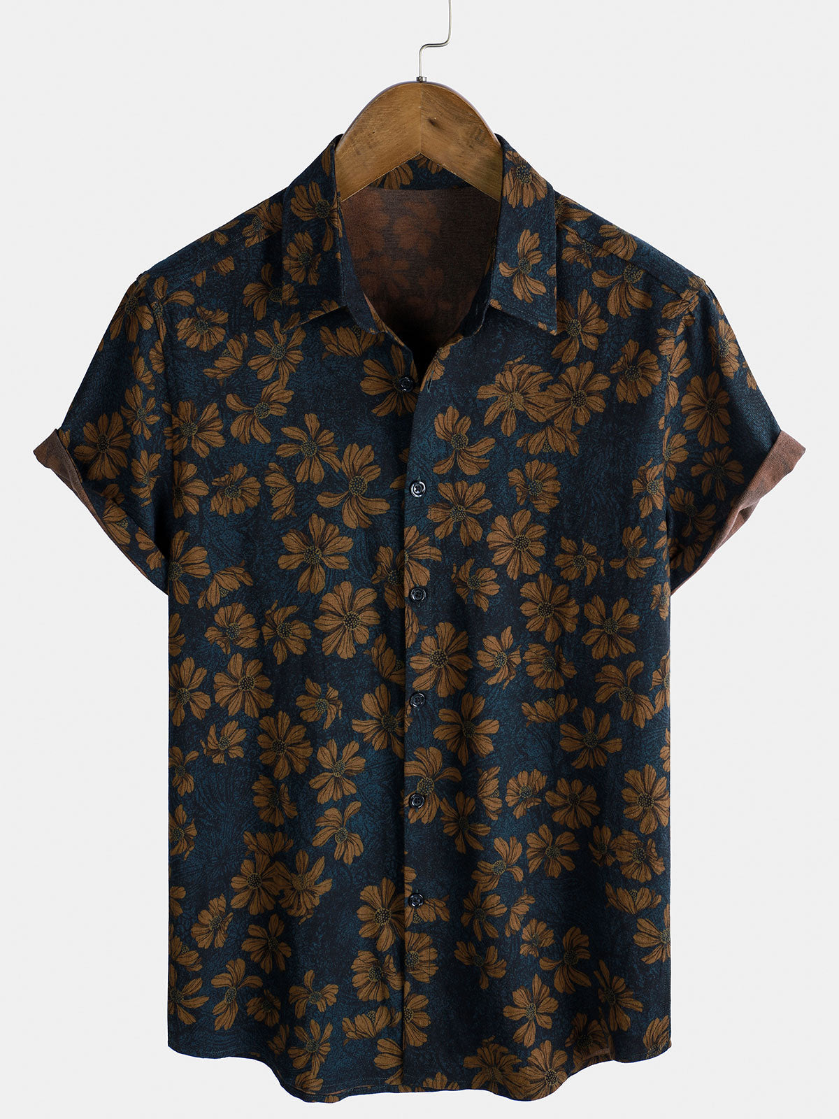 Camisa floral estampado vintage Flower transpirable Holiday de manga corta para hombre