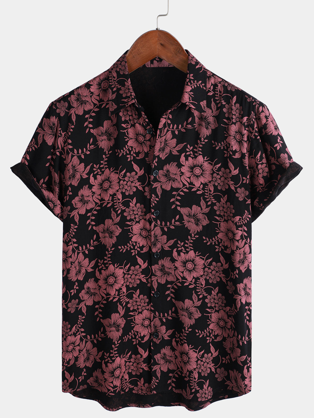 Camisa floral estampado vintage Flower Holiday transpirable Button Up Hawaiian de manga corta para hombre
