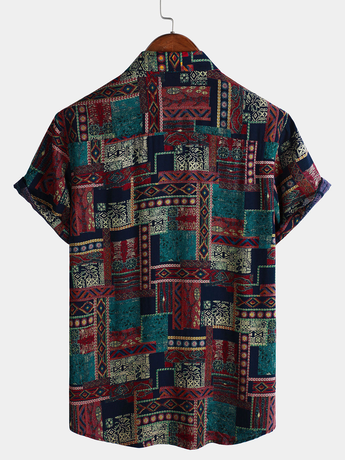 Camisa retro Holiday transpirable Ethnic Hawaiian de manga corta para hombre