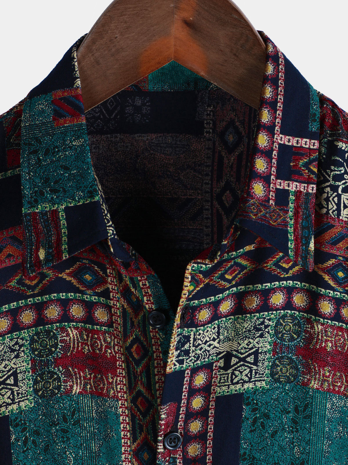 Camisa retro Holiday transpirable Ethnic Hawaiian de manga corta para hombre