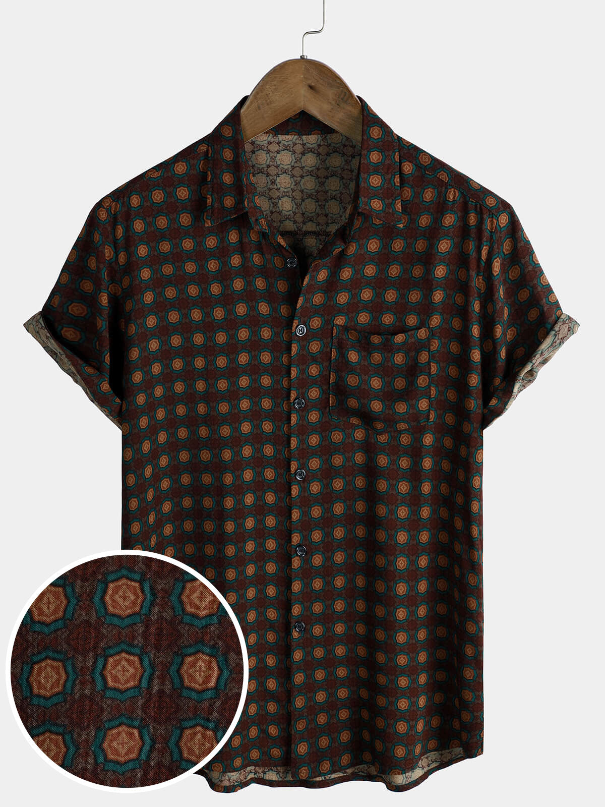 Camisa casual vintage Summer Beach de manga corta para hombre