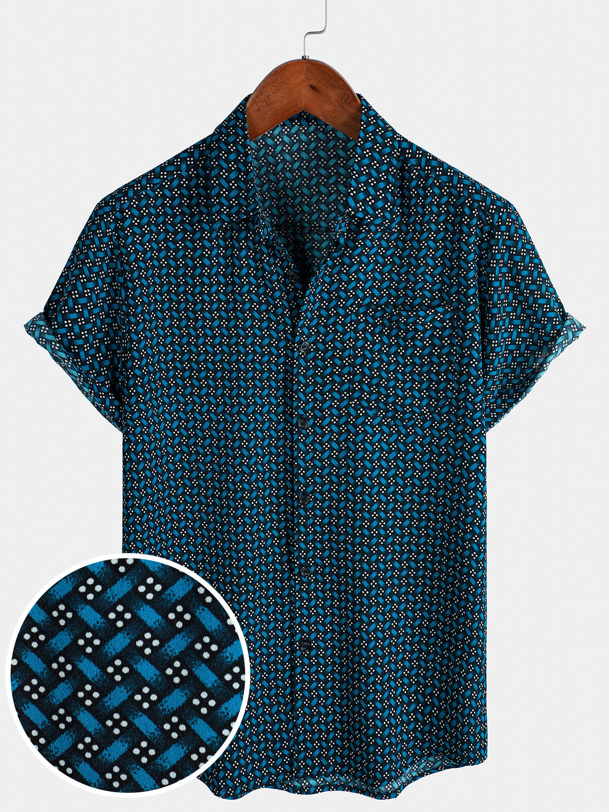 Camisa Blue casual Holiday Summer de manga corta Button Up para hombre