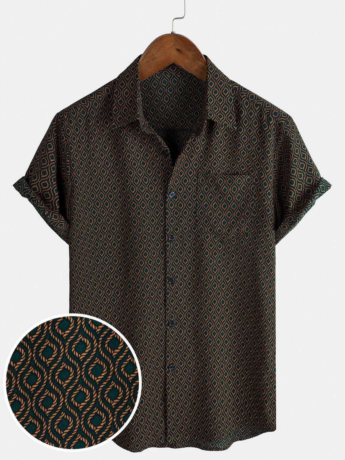 Camisa casual Holiday de manga corta Button Up retro para hombre