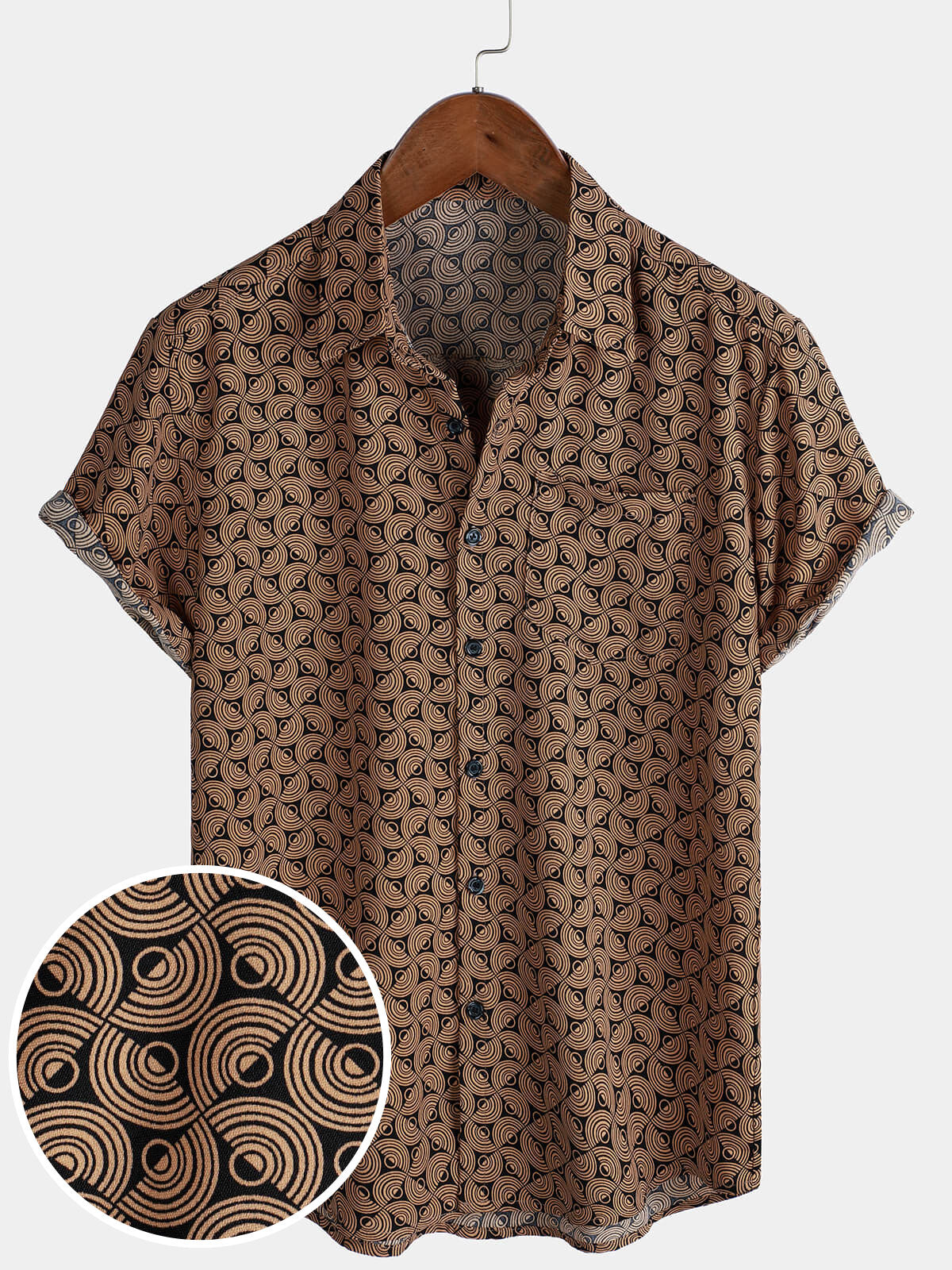 Camisa casual Holiday de manga corta retro para hombre