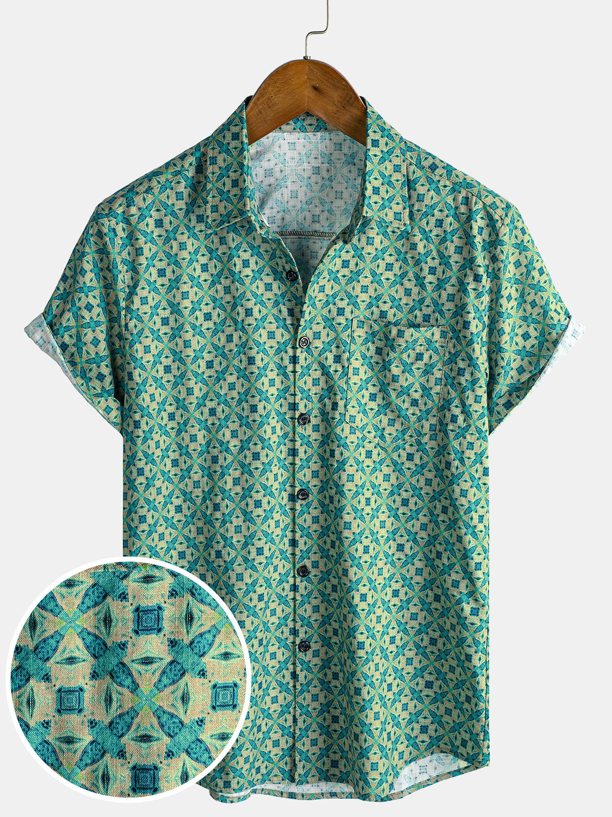 Camisa casual retro Summer Beach de algodón de manga corta para hombre