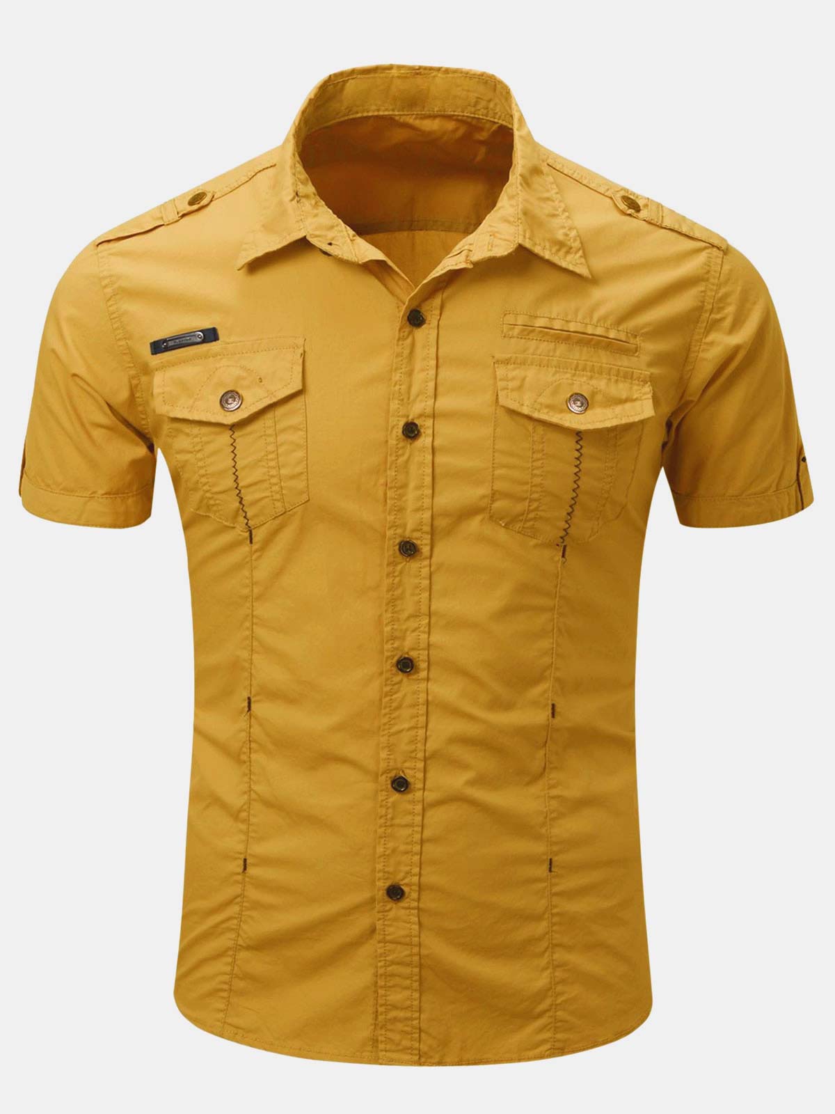 Camisa casual de algodón Pocket para exterior de manga corta para hombre