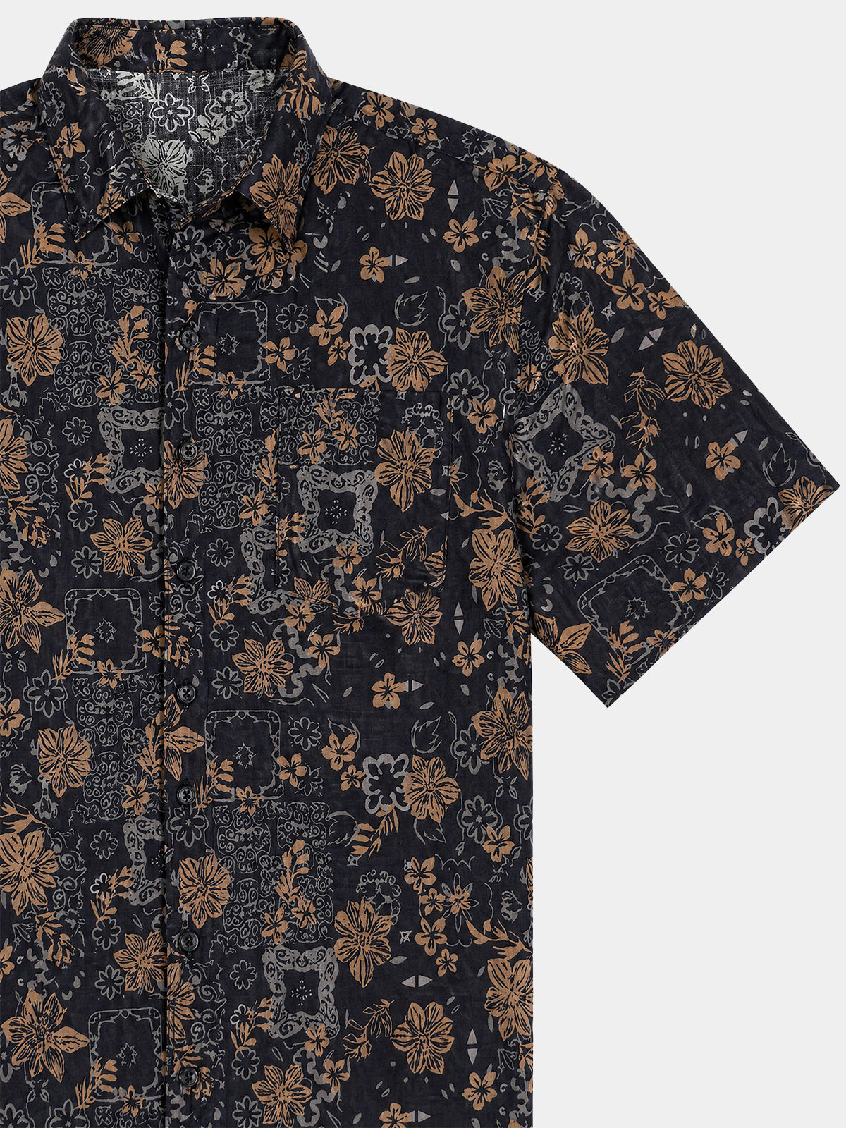 Camisa vintage floral estampado Bohemian Beach de manga corta para hombre