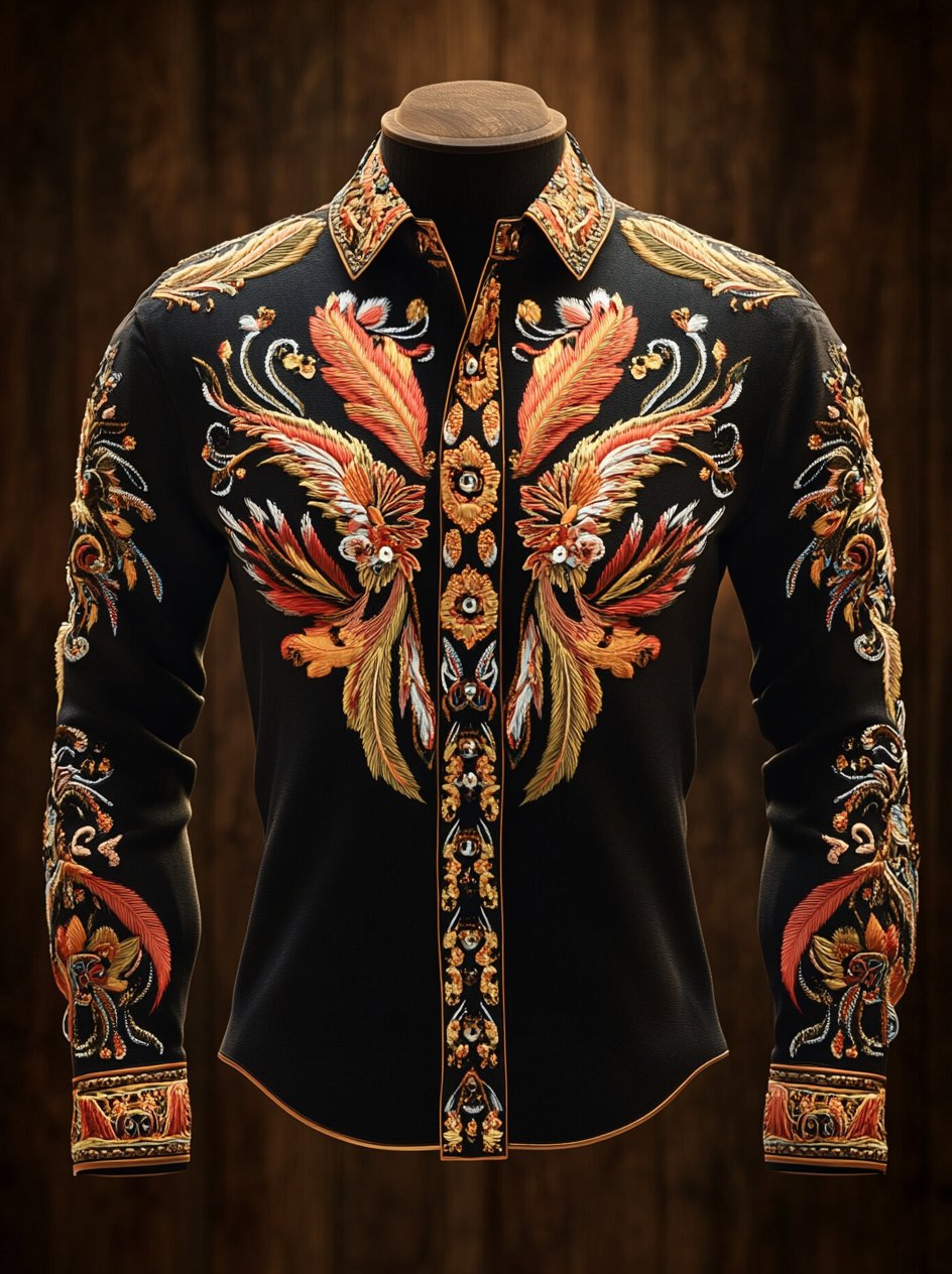 Camisa Western vintage Indian Totem estampado de manga larga para hombre