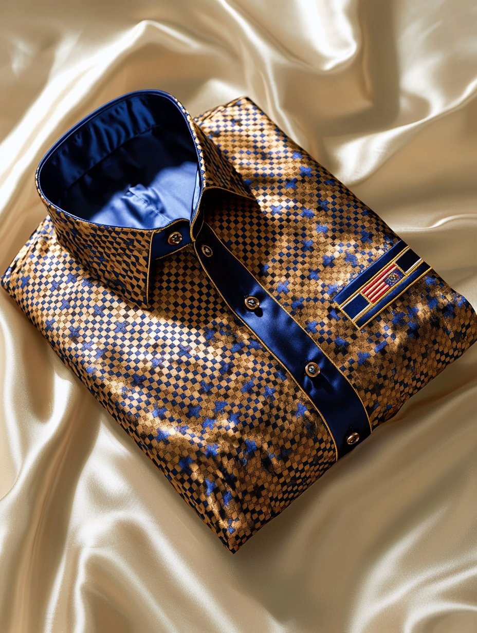 Camisa Mens ejecutivo elegante Independence Day American Flag de manga corta Button