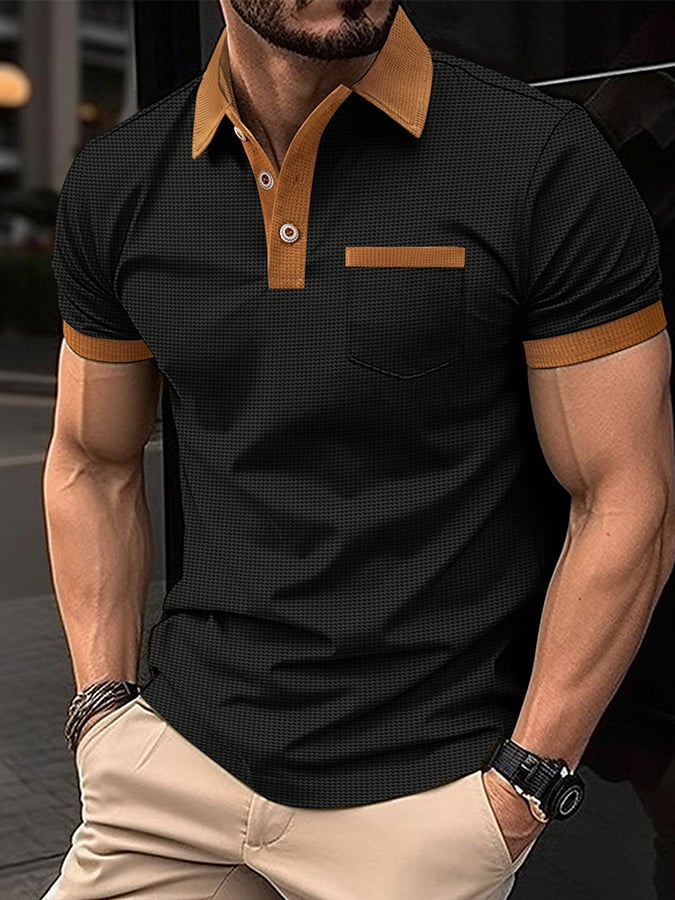 Camisa polo Waffle Fabric de moda casual (With bolsillos) para hombre