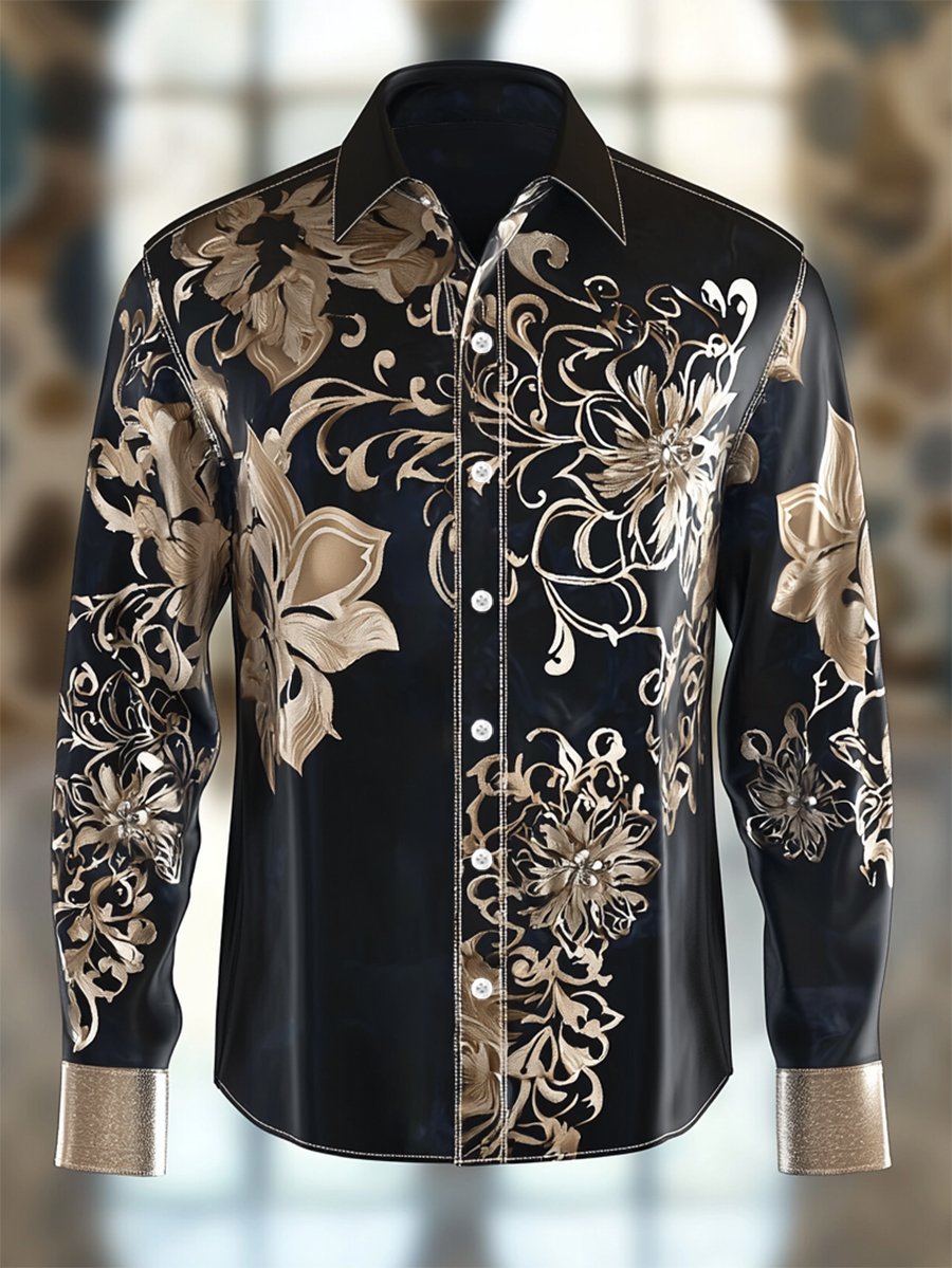 Camisa satén Luxe de manga larga con botones para hombre