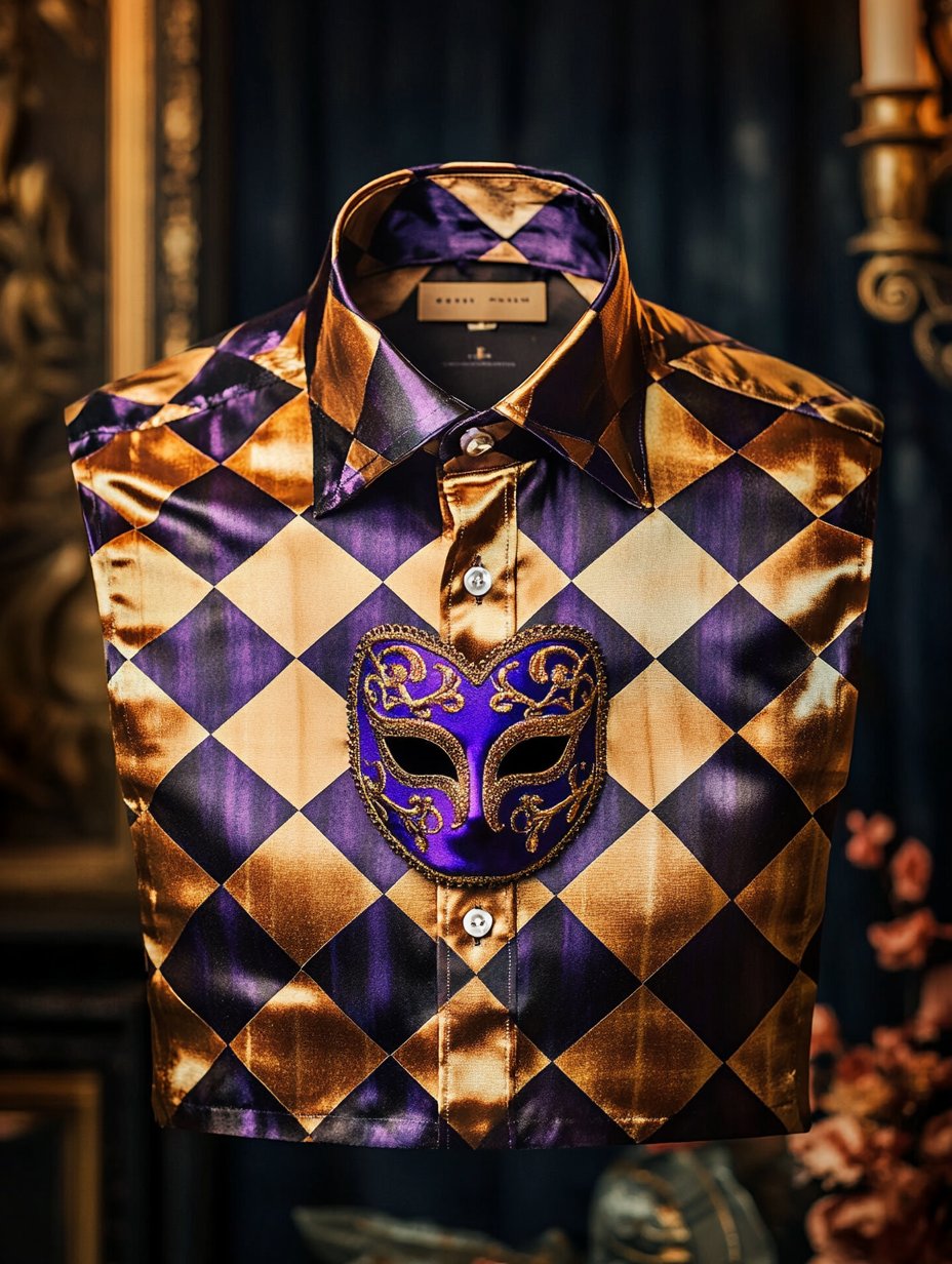 Camisa Purple Carnival Theme de lujo seda de manga larga para hombre