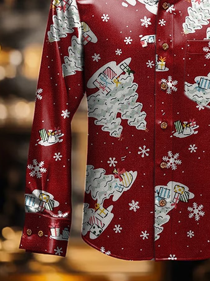 De lujo Christmas Contrast estampado de manga larga Pockecamiseta para hombre