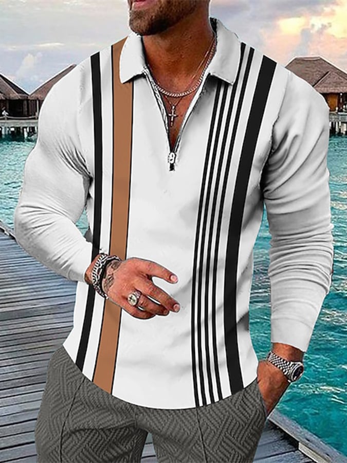 Camisa polo de moda estampado estampado solapa Pullover de manga larga